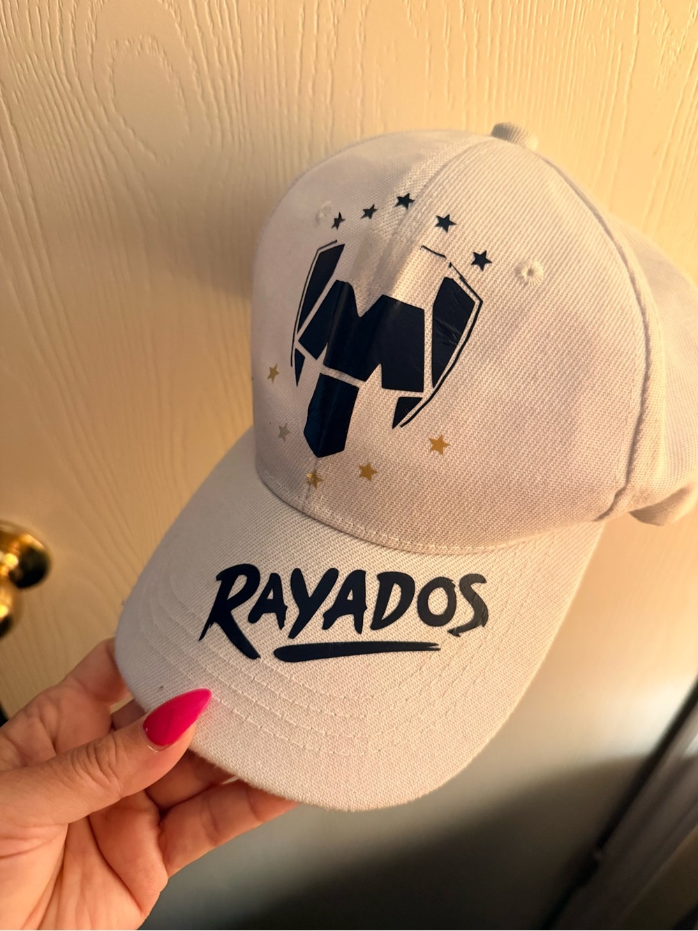 White Cap with Navy Logo Rayados